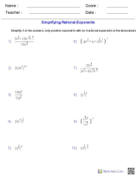 Algebra 2 Worksheets Radical Functions Worksheets Exponent Worksheets Simplifying Rational Expressions Exponents