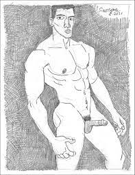 Stylized Nude White Boy with Semi- Erection – The Art of Douglas Simonson