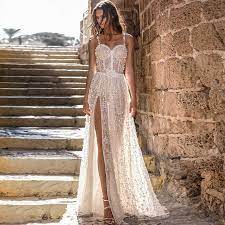 However, not all people can buy luxury branded wedding gowns, so cheap beach wedding dresses become a quite. Verngo Beach Wedding Dress Boho Flowers Wedding Gowns 2020 Elegant Lace Appliques Bride Dress Luxury Sexy Side Slit Dress Wedding Dresses Aliexpress