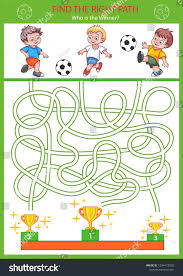 Children Maze With Cute Cartoon Soccer Players Kids Labyrinth Game And Activity Page Find The Right Path Funny Riddle Ed Funny Riddles Cute Cartoon Riddles