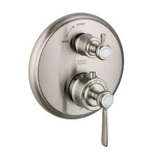 Hansgrohe Axor Montreux 2 Handle Thermostatic Valve Trim Kit With Volume Control In Brushed Nickel Valve Not Included 16801821 Brushed Nickel Faucet Brushed Nickel Bathroom Collections