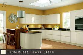Drawer slideway in blume brand or chinese. Handleless Kitchen Doors High Gloss Cream Https Cabinetsanddoors Co Uk