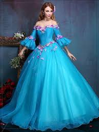 100 Real Royal Embroidery Blue Flower Ball Gown Medieval Dress Renaissance Gown Princess Dress Victorian Flare Sleeve Antoinett B Ball Gowns Gowns Ball Dresses