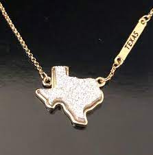 Druzy Silver With Gold Trim Texas State Shaped Necklace Gold Etsy In 2021 Texas Necklace Texas Jewelry Horse Jewelry
