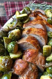 Sheet Pan Pork Tenderloin W Maple Rosemary Brussels Sprouts Recipe Brussel Sprouts Sprouts Recipes Using Pork Tenderloin
