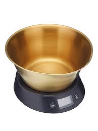This kitchen scale features a large backlit lcd display and includes a tare feature, which enables you to weigh the contents of the bowl, without including the weight of the bowl itself. Masterclass Electronic Dual Dry And Liquid Kitchen Scale With Brass Finish Bowl Very Co Uk