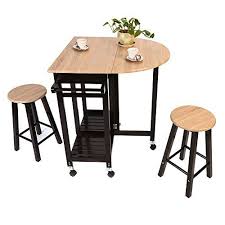 Counter Height Folding Table With Stools Drawers Wooden Tabletop Bar Cart Flip Up Counter Portable F Kitchen Island Table Wood Kitchen Island Drop Leaf Table