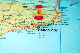 The map shows a city map of barcelona with expressways, main roads and streets, zoom out to find the location of barcelona's el prat airport (iata code: Push Pin With Spain Flag Stuck On A Map Centered On The City Stock Photo Picture And Royalty Free Image Image 126835201