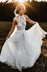 A halter top wedding dress features straps or fabric that turn inward, often tying, hooking or otherwise connecting behind the neck. Elegant Boho Halter Lace Wedding Dress Beach Wedding Dress Dressmeet Online Store Powered By Storenvy