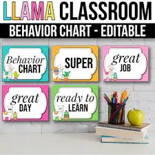 Behavior Clip Chart Editable Behavior Chart Llama Classroom Decor