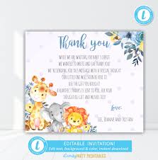 Safari Animal Boy Baby Shower Thank You Card Safari Animals Etsy Baby Shower Thank You Cards Baby Shower Thank You Thank You Card Template