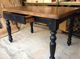 Grandiose Rectangular Two Tone Polished Farm Table With Drawers On Concrete Flooring As De Small Farmhouse Table Farmhouse Kitchen Tables Rustic Kitchen Tables