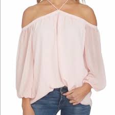 1 State Off The Shoulder Sheer Chiffon Blouse Nwt