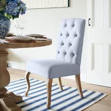 Duck Egg Blue Linen French Style Buttoned Dining Chair
