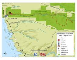 Visitors can launch a kayak in a protected cove. Van Damme State Park Central Coastal Trails Mendocino Land Trust 2021 Fort Bragg California