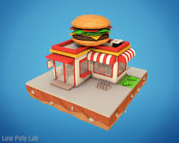 Low Poly Burger Cafe Download 3d Model Low Poly Lab Low Poly Low Poly 3d Cartoon Building
