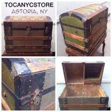 In reasonable condition considering its age, although the hinges need replacing antique / vintage travel chest luggage steamer metal and wood banded with leather of crocodile's antique(victorian)large pine trunk shipped back with the family from australia in. 17 Humpback Trunk Ideas Trunks Trunks And Chests Vintage Trunks
