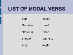 Here's a list of the modal verbs in english: Modal Verbs