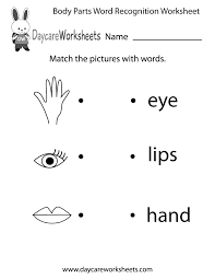 Preschoolers will have a great time learning the different parts of the body. Free Printable Body Parts Word Recognition Worksheet For Preschool