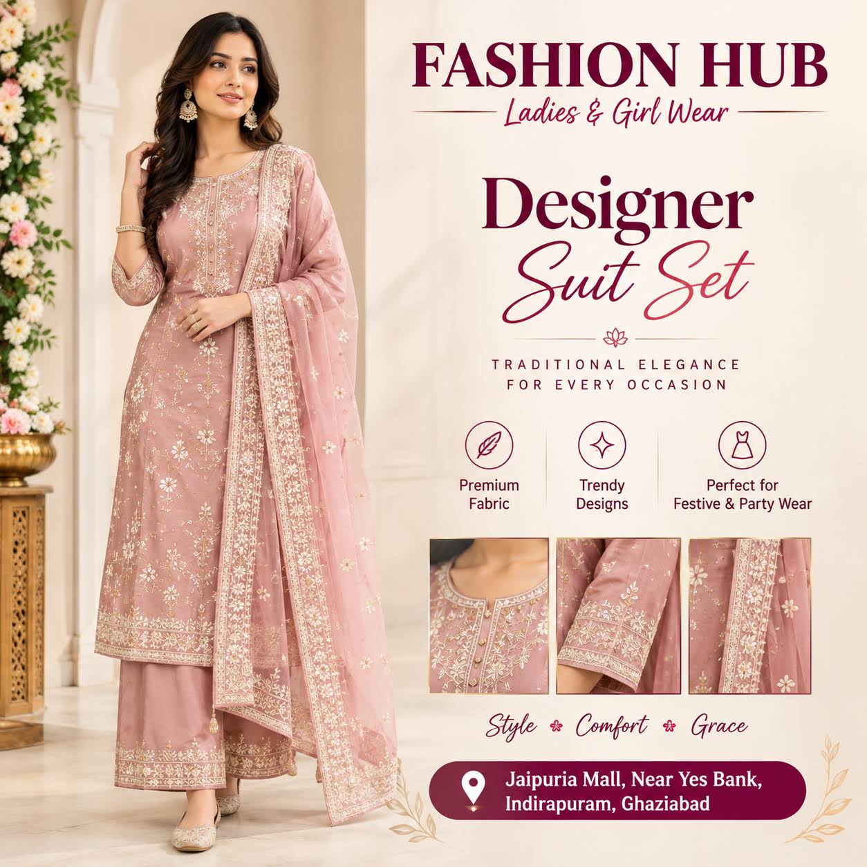 Premium Pink Embroidered Designer Suit Set for Women product image