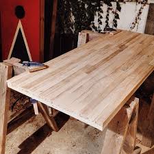 Farm Table Made With Re Purposed Hardwood Flooring All That S Left To Do It Put On The Legs Flooring Projects Diy Farmhouse Table Diy Table Top