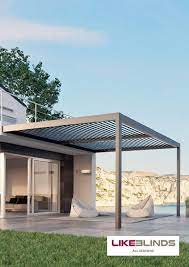 Motorized Aluminium Pergola With Adjustable Louvers With Built In Lights All Seasons By Like Blinds Pergola Aluminum Pergola Patio Design