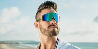 Hard Thunder Wrap Around Sunglasses Polarized Full Shield Green Lens Satin Metallic Green Frame Sunglasses 59 Us Blenders Eyewear