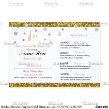 Bridal Shower Purple Gold Itinerary Bachelorette Program Zazzle Com Bachelorette Party Invitations Bridal Shower Bridal Shower Invitations