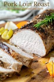 This Pork Loin Roast Is Coated With A Mixture Of Honey Mustard Balsamic Vinegar Garlic And Fresh Rosemary Then Ba Pork Loin Recipes Pork Loin Roast Pork Loin