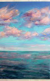 This artwork is sold unframed. Set Of 3 Original Oil Painting Blue Sky Soft Pink Clouds Sky Etsy Sunset Painting Sea Wall Art Canvas Painting