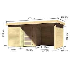 Hier finden sie die gartenhäuser mit flachdach in der wandstärke 44mm aus hochwertiger naturbelassener nordischer fichte. Karibu Gartenhaus Schwandorf 5 508 X 508 Cm Wandstarke 19 Mm Flachdach Ausfuhrung Mit Anbau Seiten Ruckwand Natur Bauhaus