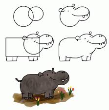 How To Draw Funny Cartoon Animal Easy Way How To Draw Hippo Doodle Drawings Animal Drawings Cartoon Drawings