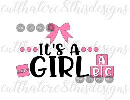 Download It S A Girl Pink Bows Blocks Baby Reveal Shower Quotes Sayings Cut File Svg P G Pdf Eps Dxf For Silhouette Cricut 97392 Cut Files Design Bundles