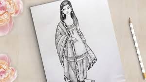 How To Draw A Girl With Beautiful Traditional Dress Dress Drawing Beauty Art Drawings Easy Drawings Sketches Boy And Girl Drawing