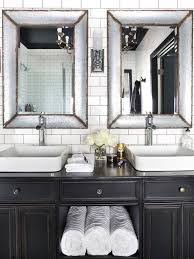 Black And White Bathroom Vanity Ideas Antique Black Vanity Zinc Mirrors Subway Tile Black Grout Black Vanity Bathroom Black And White Master Bathroom White Master Bathroom
