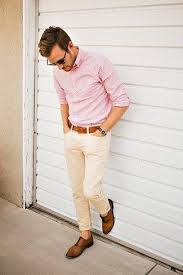 Men S Pink Vertical Striped Long Sleeve Shirt Beige Chinos Brown Leather Oxford Shoes Brown Leather Belt Mens Pants Fashion Mens Outfits Mens Fashion