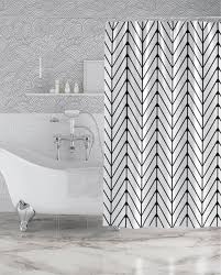 Keep It Classy With Our Modern Black And White Herringbone Shower Curtain From Glh Our Ex White Shower Curtain Black Shower Curtains Geometric Shower Curtain