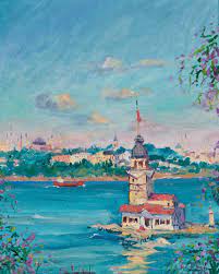 kiz kulesi ve sarayburnu ahmet fazil aksoy 1949 samsun resim tablolar kizlar