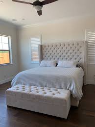 Custom Wingback Bed And Storage Bench Bed Frame Sets Upholstered Bed Frame Wingback Headboard This headboard is also available in light blue, navy, pink, or white.