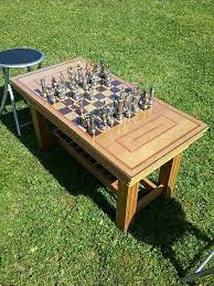 Chess board set for a new game. Bespoke Chess Table Coffee Tablechess Setchess Pieces Etsy