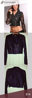 Faux Leather Jacket With Lace Sleeves Leather Jacket Lace Sleeves Faux Leather Jackets