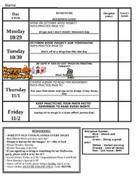 Student Weekly Planner And Homework Chart
