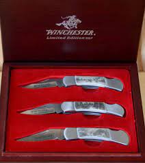 Winchester 3 piece knife set rei outlet. Limited Edition Winchester 2007 Ersat Scrimshaw Wildlife Series Knife Set Released In 2006 All Three Knives Are Sing Wooden Display Box Collector Knives Knife