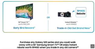 Trade in up to 10 devices including apple iphone, samsung galaxy and google pixel and get full value. Galaxy S20 Early Bird Customers In Malaysia To Get Free 4k 50 Inch Tvs At Launch Hardwarezone Com Sg
