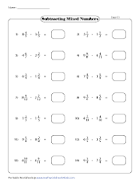 subtracting mixed numbers worksheets