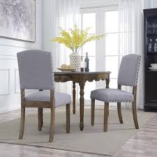Belleze 2pc Dining Room Chairs Nailhead Trim Parson Chair W Wooden Legs Gray Walmart Com Modern Dining Chairs Dining Room Chairs Dining Chairs