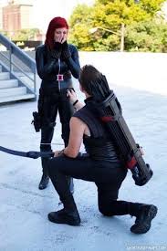Black widows don't always kill their mates! Hawkeye Proposing To Black Widow Couples Cosplay Amazing Cosplay Marvel Cosplay