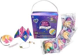 A fortune cookie is a crisp and sugary cookie usually made from flour, sugar, vanilla, and sesame seed oil with a piece of paper inside. Amazon Com Wowwee Lucky Fortune Blind Collectible Bracelets 4 Pack Take Out Box Series 1 Toys Games