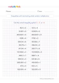 Practice math worksheet for children learning how to work multiplication problems with 2 digit multipliers. Multiplying And Dividing Decimals Worksheets 6th Grade Pdf Math Skills For Kids
