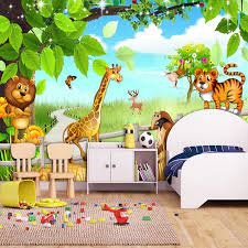 Safari jungle rooms are one of the most popular themes for kids' bedrooms. Custom 3d Mural Wallpaper Lion Tiger Cartoon Animal Forest Wall Painting Children Kids Room Bedroom Background Photo Decoration Wallpapers Aliexpress